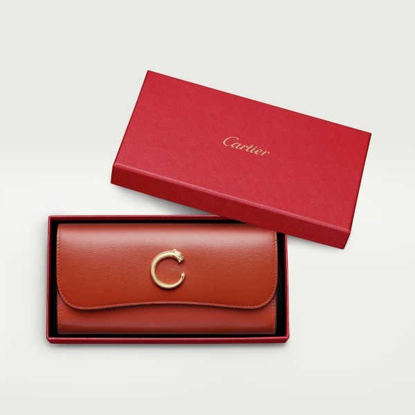 Panthère de Cartier long wallet Chestnut calfskin, golden finish