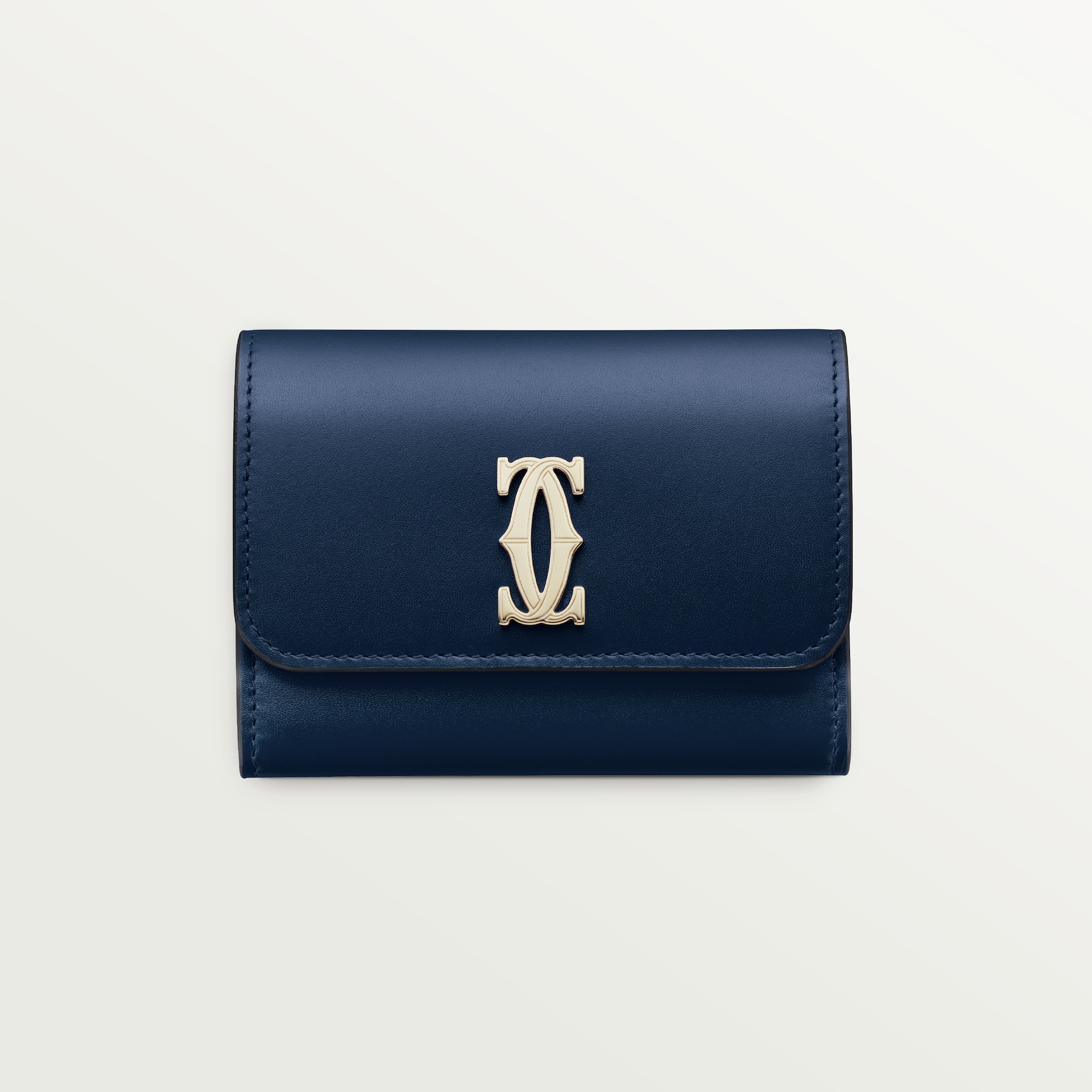 Mini wallet, C de CartierMidnight blue calfskin, golden finish