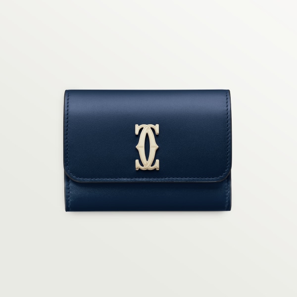 Mini wallet, C de Cartier Midnight blue calfskin, golden finish