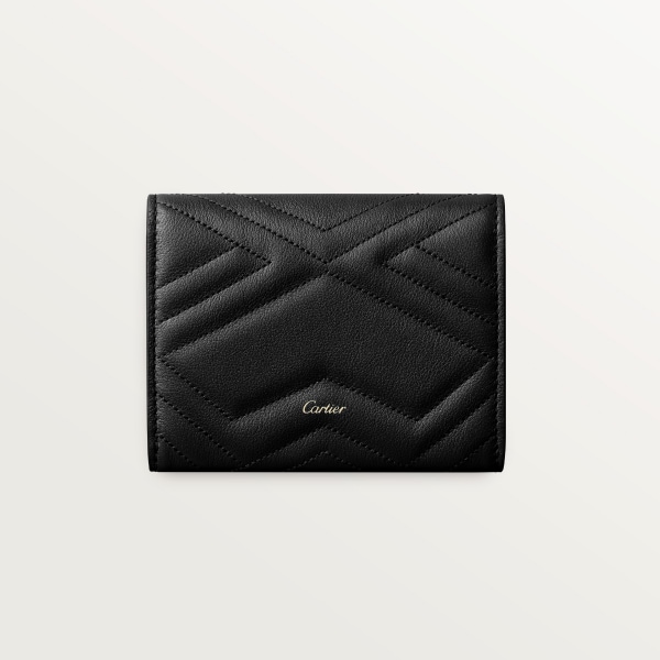 Square coin purse, Cartier Losange Grained black calfskin, palladium finish