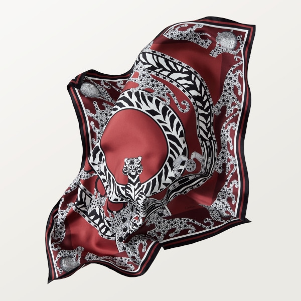 90 scarf, Panthère reissue Burgundy silk twill