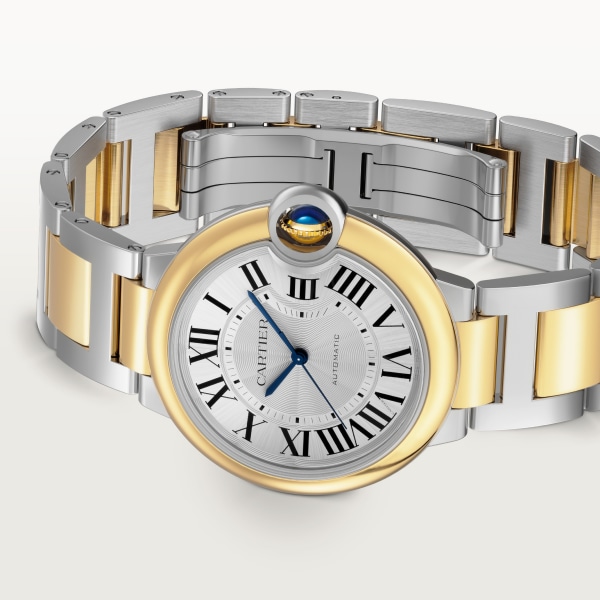 Reloj Ballon Bleu de Cartier 36 mm, movimiento mecánico de carga automática, oro amarillo, acero