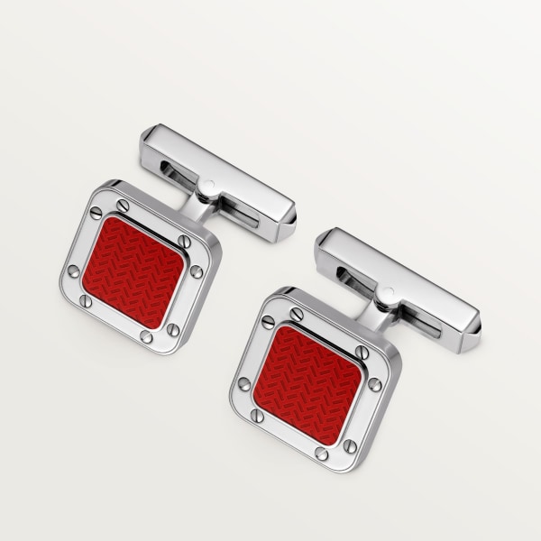 Santos de Cartier cufflinks Sterling silver, palladium finish, burgundy lacquer