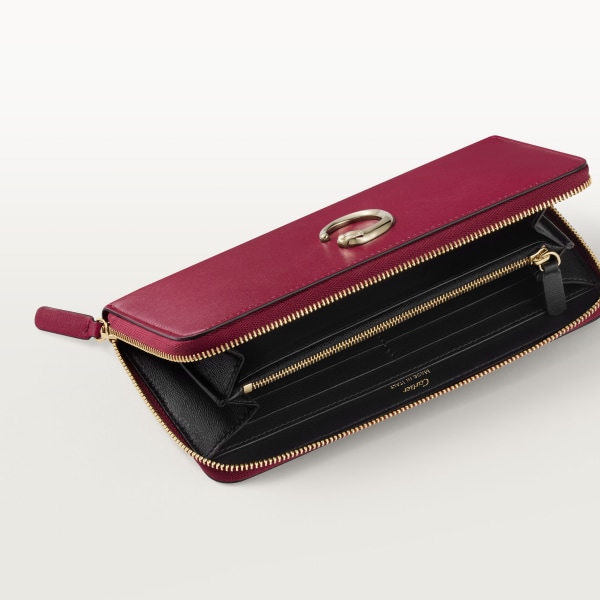 Zipped international wallet, Panthère de Cartier Cherry red calfskin, golden finish