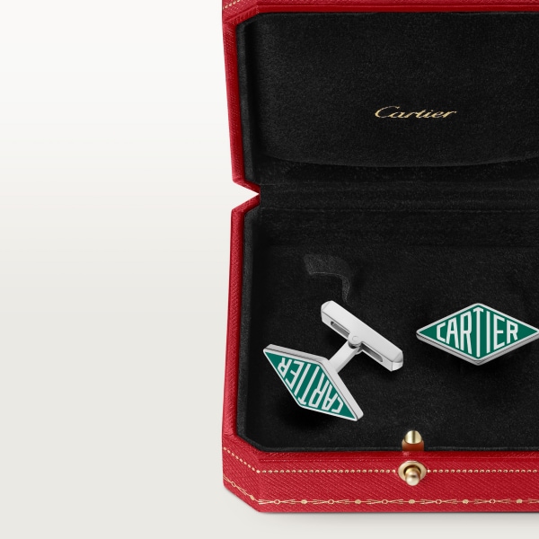 Cartier Losange cuff links Sterling silver, palladium finish, green lacquer