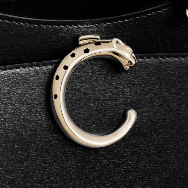 Handle bag mini model, Panthère de Cartier Black calfskin, golden finish