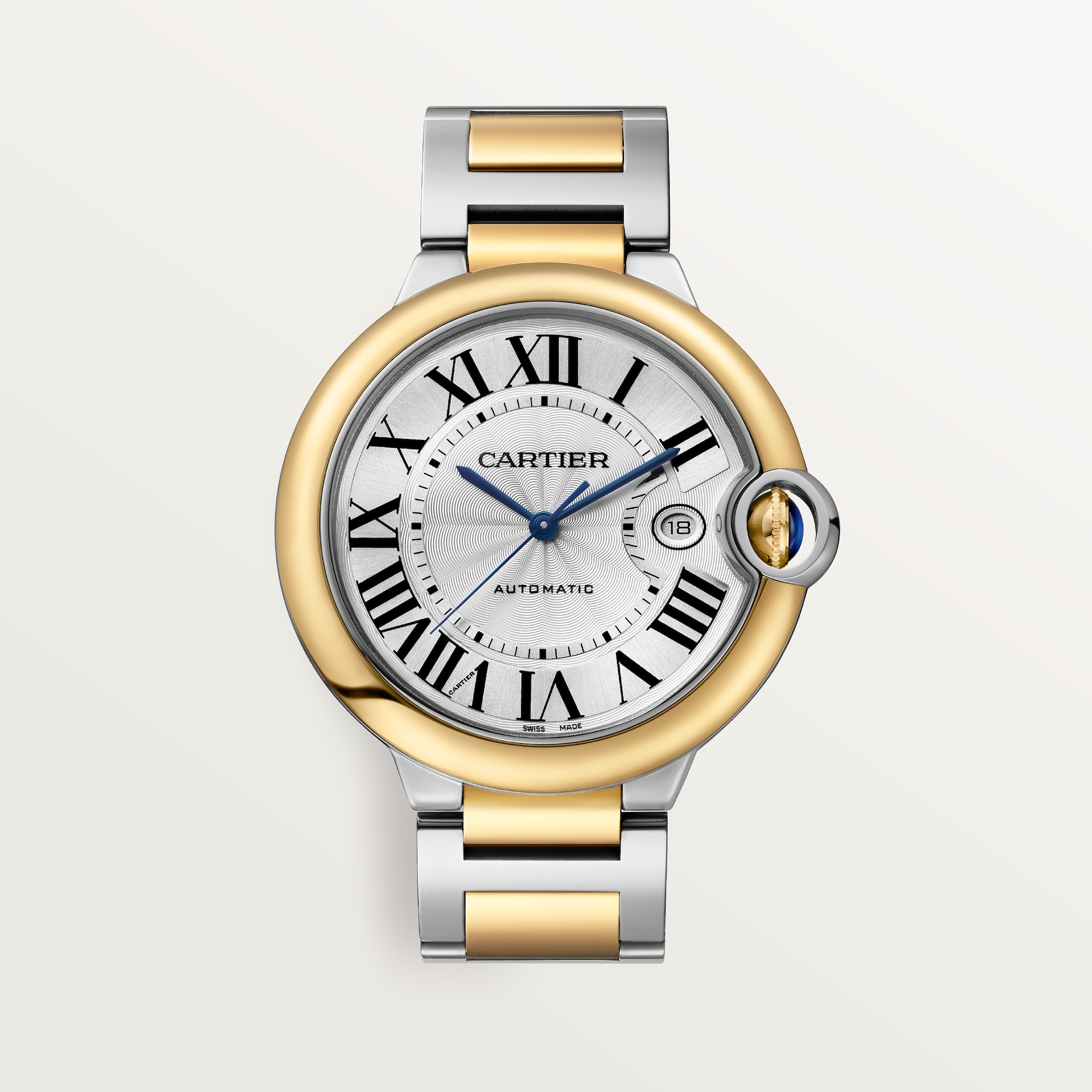 Ballon Bleu de Cartier watch42 mm, automatic mechanical movement, yellow gold, steel