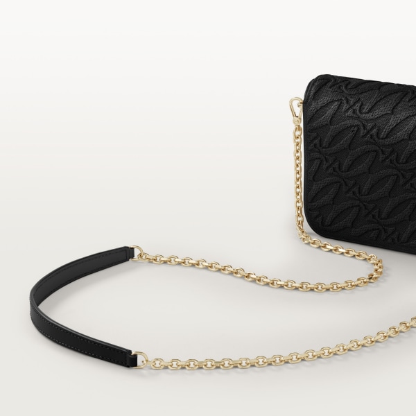 Bolso de cadena tamaño mini, C de Cartier Bordado y piel de becerro negra, acabado dorado