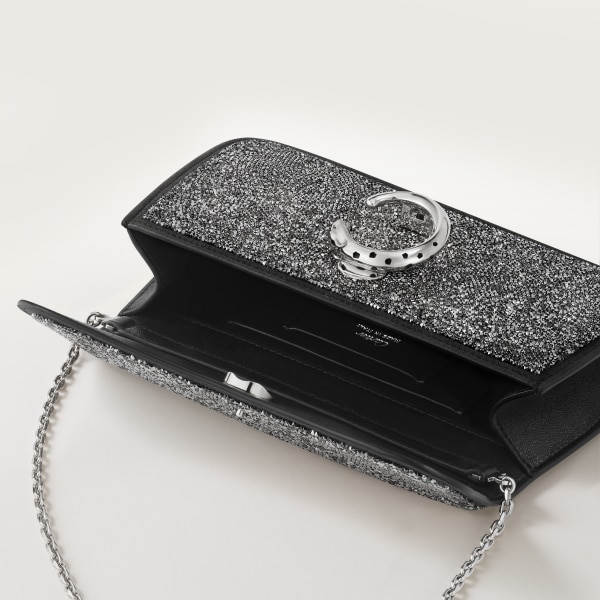 Panthère de Cartier bag, chain bag Silver glass beads, fabric, palladium finish and black enamel