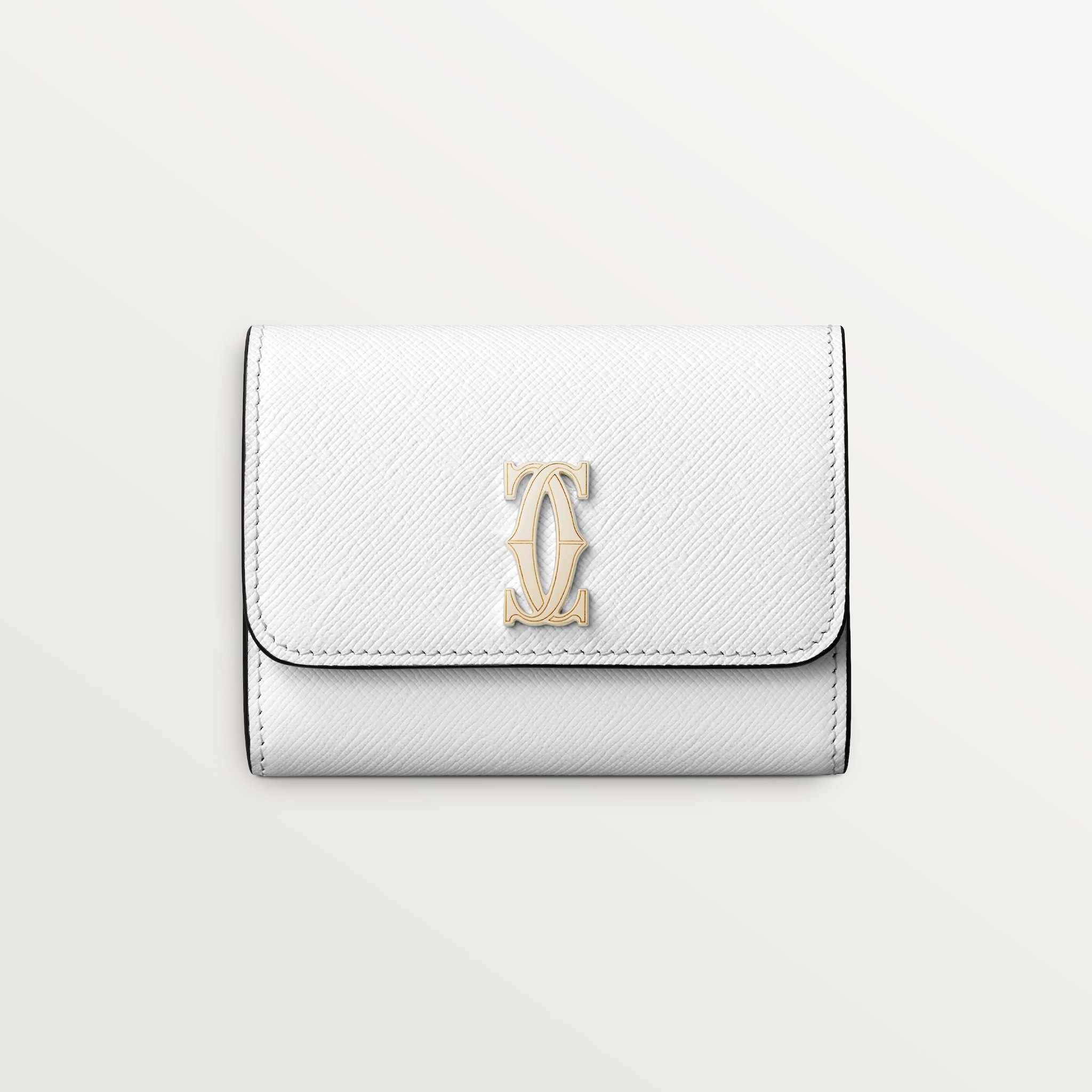 Mini wallet, C de CartierOptic white textured calfskin, golden finish