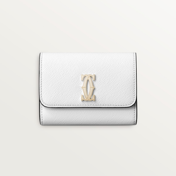 Mini wallet, C de Cartier Optic white textured calfskin, golden finish