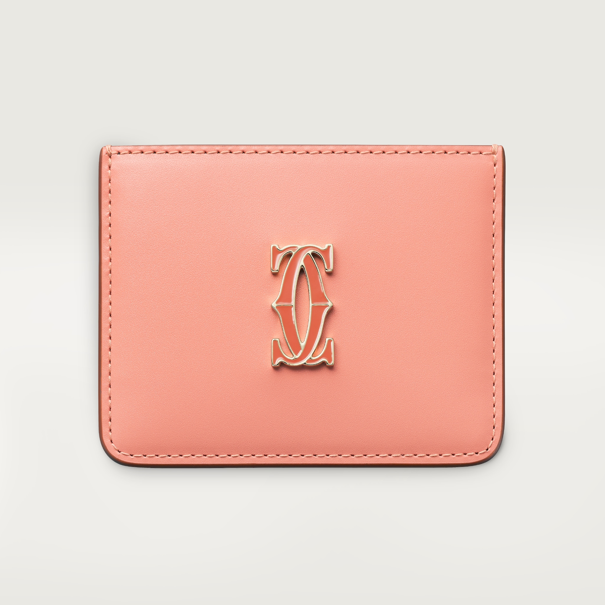 C de Cartier Small Leather Goods, Card holderTwo-tone coral/light coral calfskin, golden finish and coral/light coral enamel