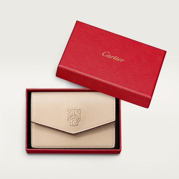 Business card holder with zip, Panthère de Cartier Light beige grained calfskin, golden finish