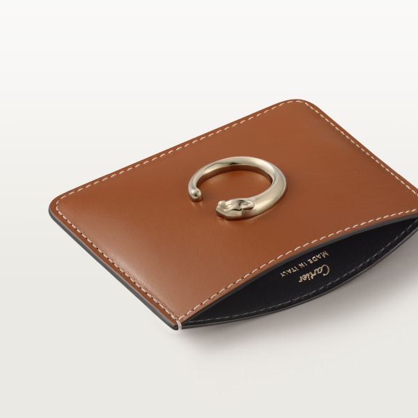 Simple card holder, Panthère de Cartier Caramel calfskin, golden finish