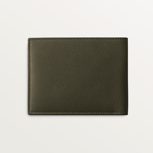 Six-card compact wallet, Must de Cartier Khaki calfskin, palladium finish