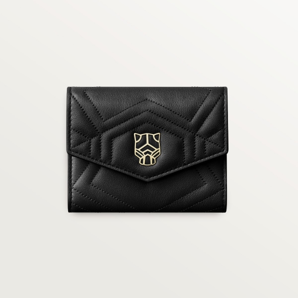 Mini wallet, Panthère de Cartier Black quilted calfskin, golden finish