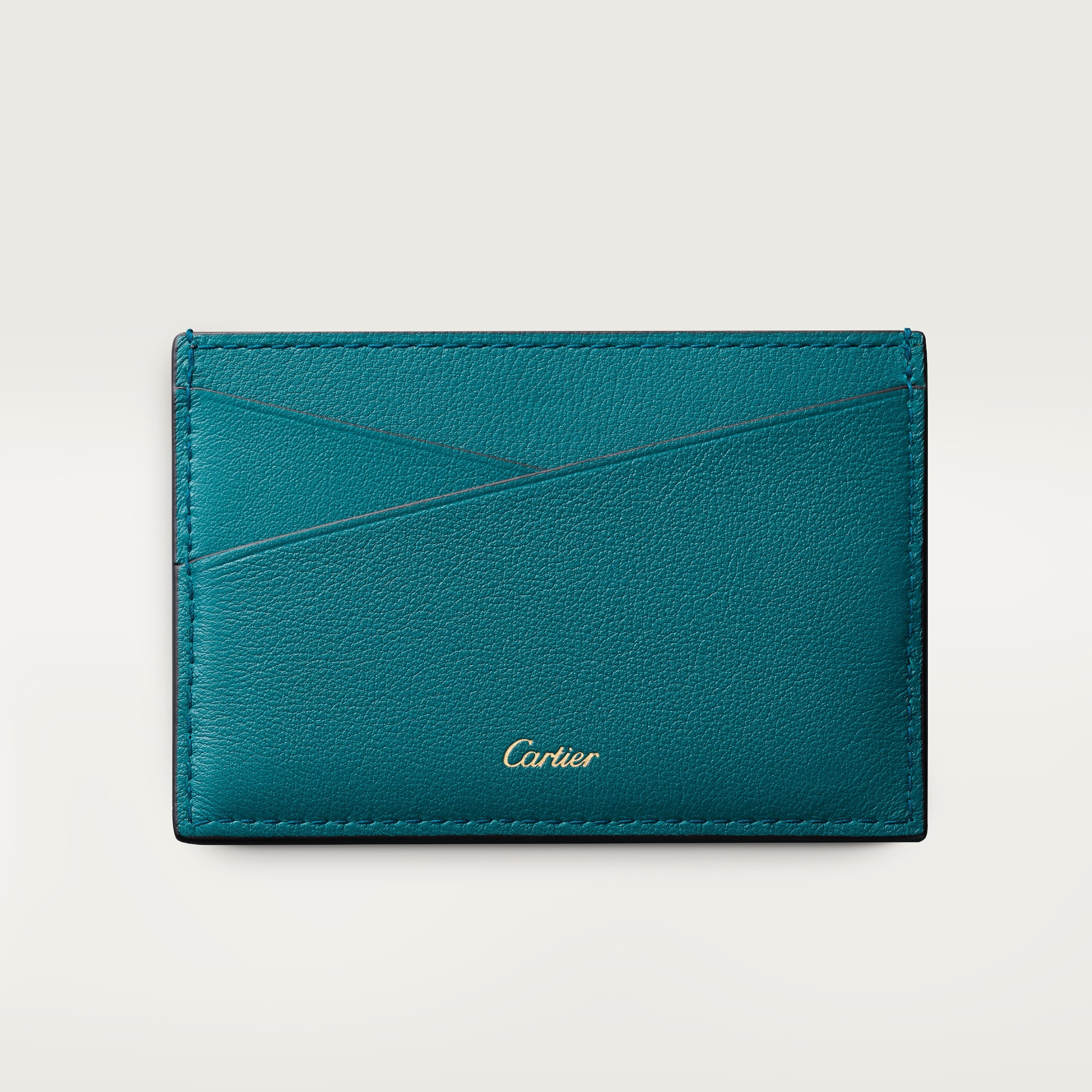 Simple card holder, Panthère de CartierPetrol blue quilted calfskin, golden finish