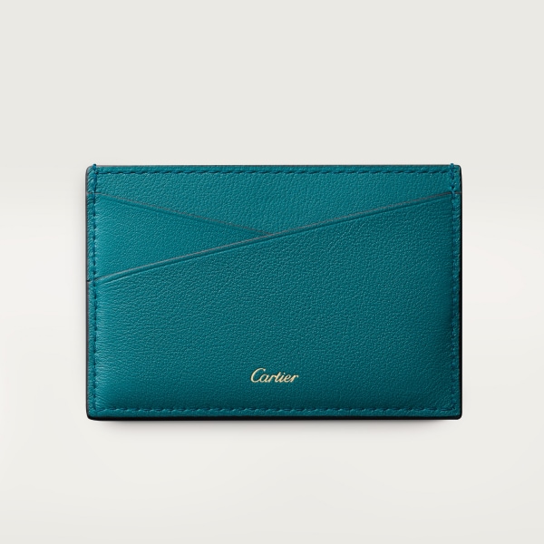 Simple card holder, Panthère de Cartier Petrol blue quilted calfskin, golden finish