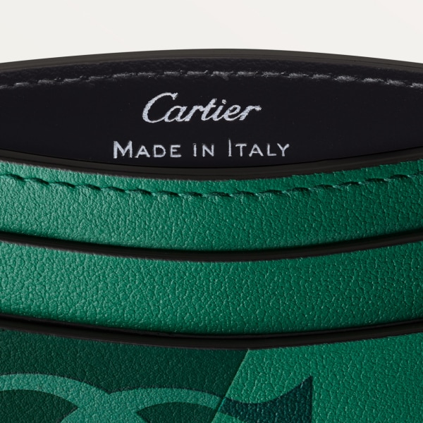 Tarjetero doble Must de Cartier Piel de becerro lisa Logo XL verde, acabado paladio