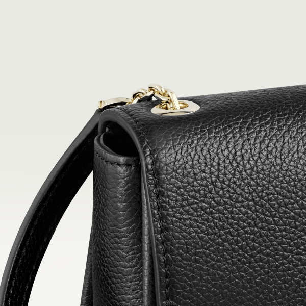 Chain bag micro, Panthère de Cartier Black calfskin, golden finish