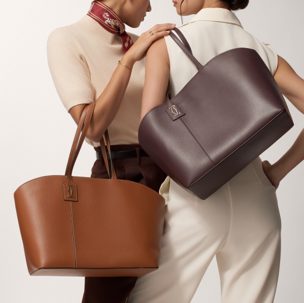 Tote bag, C de Cartier Plum grained calfskin, golden finish