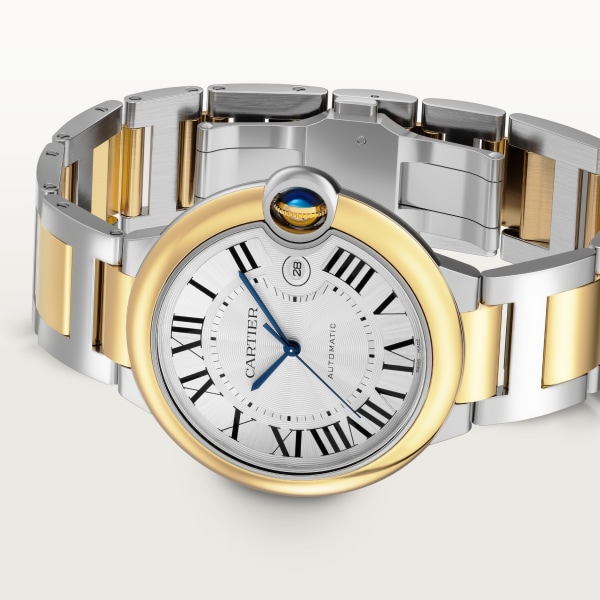 Reloj Ballon Bleu de Cartier 42 mm, movimiento mecánico de carga automática, oro amarillo, acero