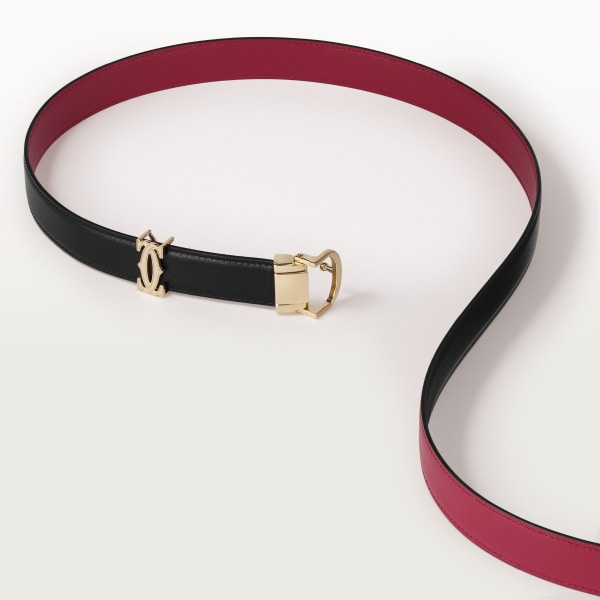 C de Cartier Belt Cherry red and black calfskin, golden-finish buckle