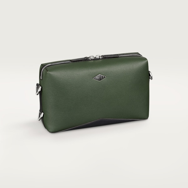 Shoulder bag, Cartier Losange Khaki textured calfskin, palladium finish and enamel