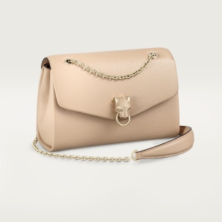 Small model chain bag, Panthère de Cartier Light beige calfskin, golden finish