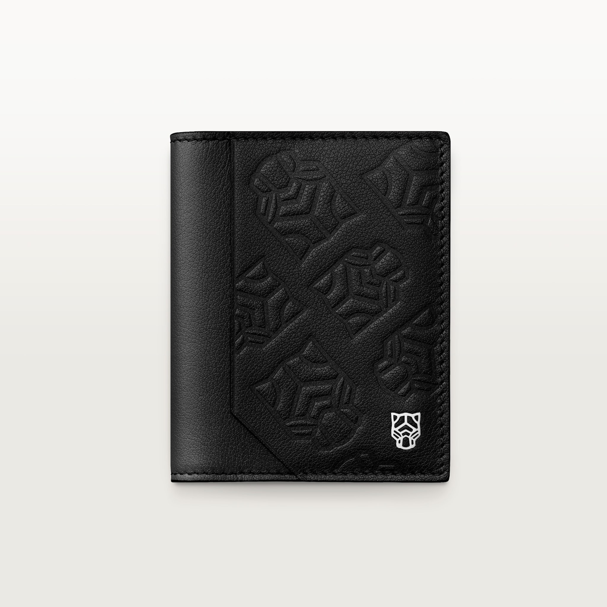 Four-credit card holder, Panthère de CartierBlack embossed calfskin, palladium finish