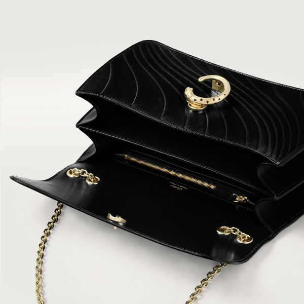 Bolso de cadena tamaño pequeño, Panthère de Cartier Piel de becerro negra, grabado con el motivo distintivo de Cartier, acabado dorado
