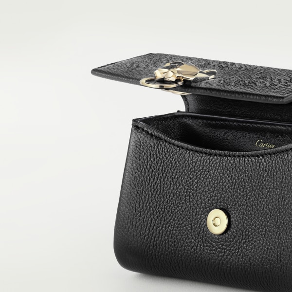 Chain bag micro, Panthère de Cartier Black calfskin, golden finish