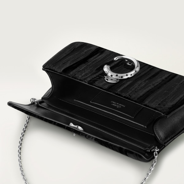 Chain bag mini, Panthère de Cartier Black pleated velvet, palladium finish and black enamel