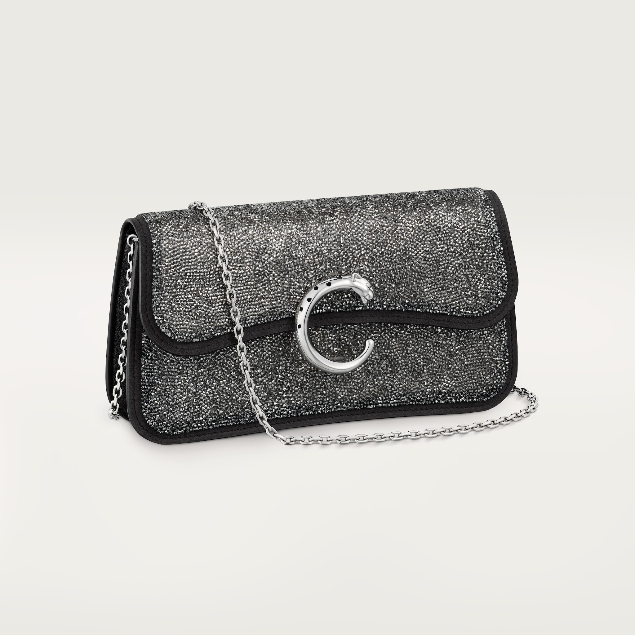 Panthère de Cartier bag, chain bagSilver glass beads, fabric, palladium finish and black enamel