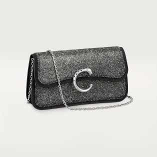 Bolso Panthère de Cartier, bolso de cadena Cuentas de cristal plateadas, tela, acabado paladio y esmalte negro