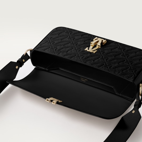 C de Cartier east-west bag Embroidery, black calfskin, golden finish