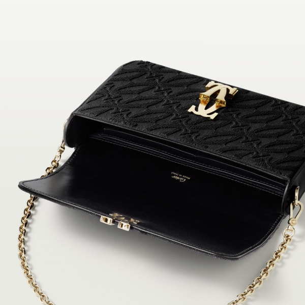 Bolso de cadena tamaño mini, C de Cartier Bordado y piel de becerro negra, acabado dorado