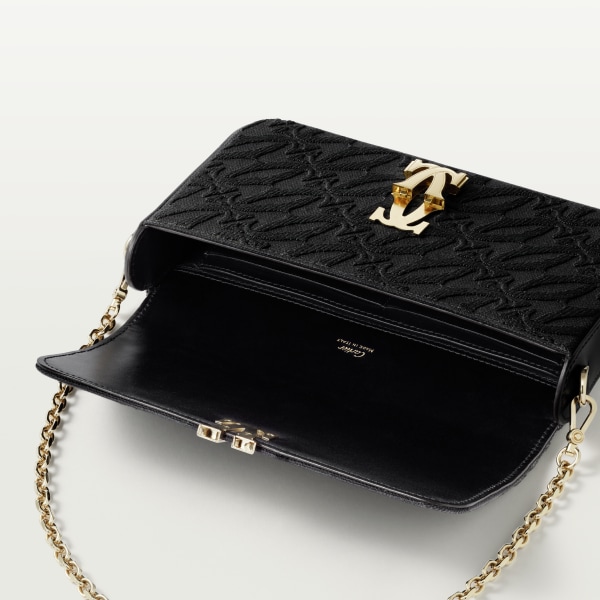 Mini chain bag, C de Cartier Embroidery and black calfskin, golden finish