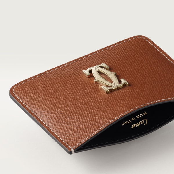 Simple card holder, C de Cartier Caramel textured calfskin, golden finish