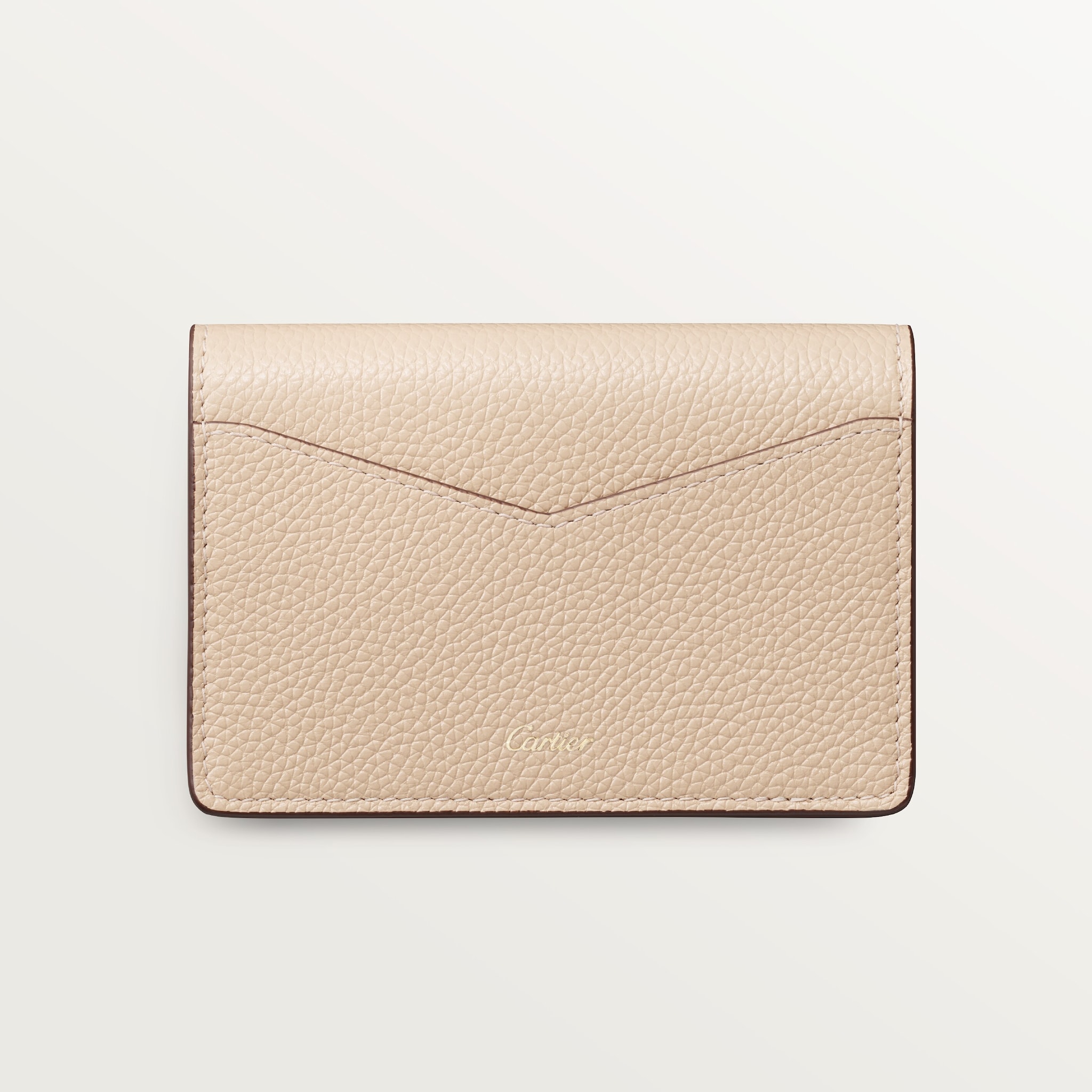 Business card holder with zip, Panthère de CartierLight beige grained calfskin, golden finish