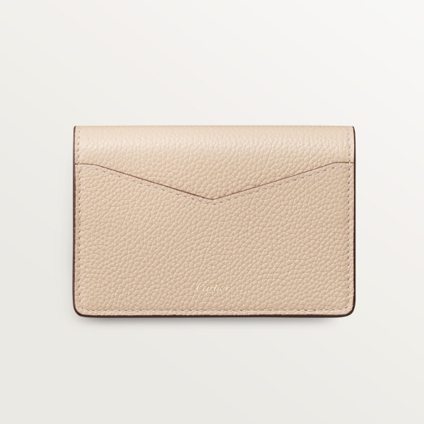 Business card holder with zip, Panthère de Cartier Light beige grained calfskin, golden finish