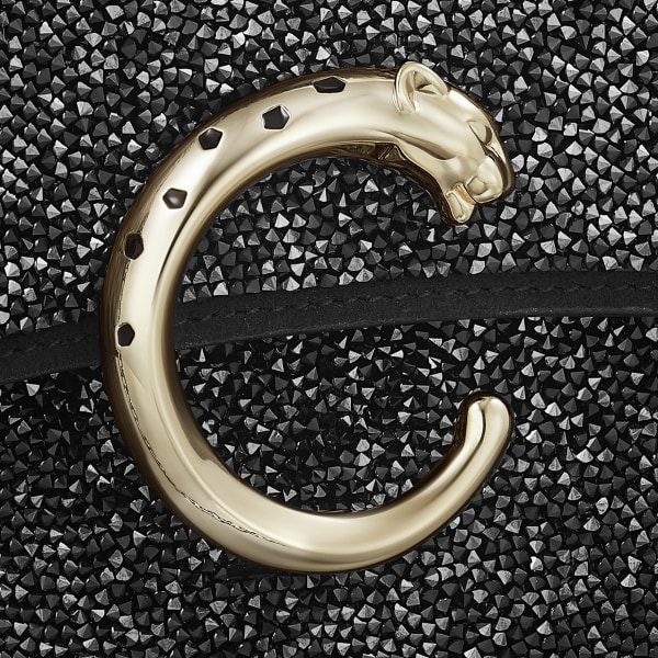 Chain bag mini, Panthère de Cartier Black glass beads, fabric, golden finish and black enamel