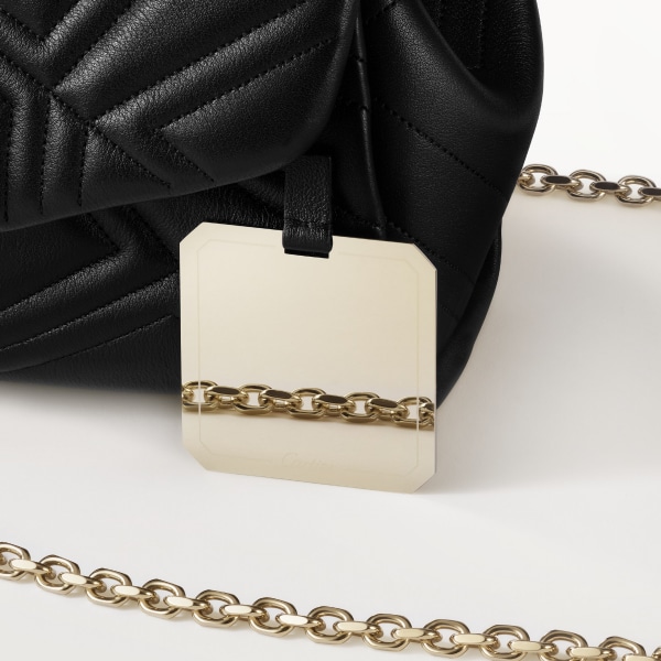 Chain bag mini, Panthère de Cartier Black calfskin, golden finish