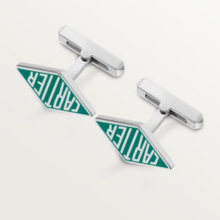 Cartier Losange cuff links Sterling silver, palladium finish, green lacquer