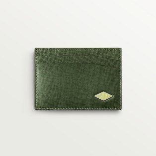 Double card holder, Cartier Losange Khaki calfskin, palladium finish and enamel