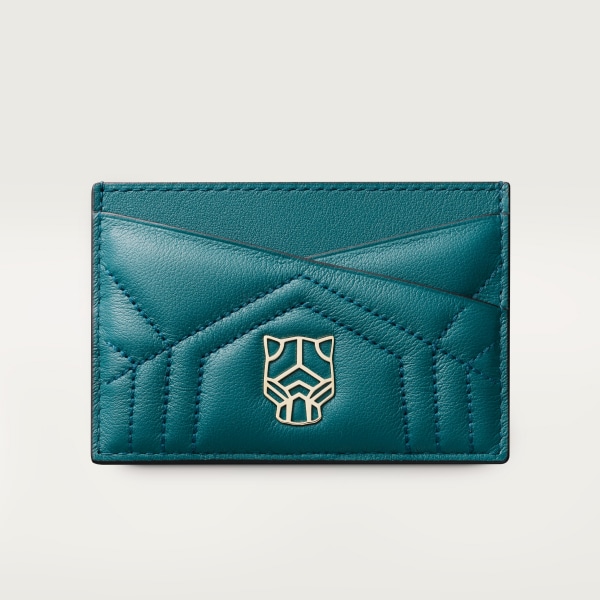 Simple card holder, Panthère de Cartier Petrol blue quilted calfskin, golden finish