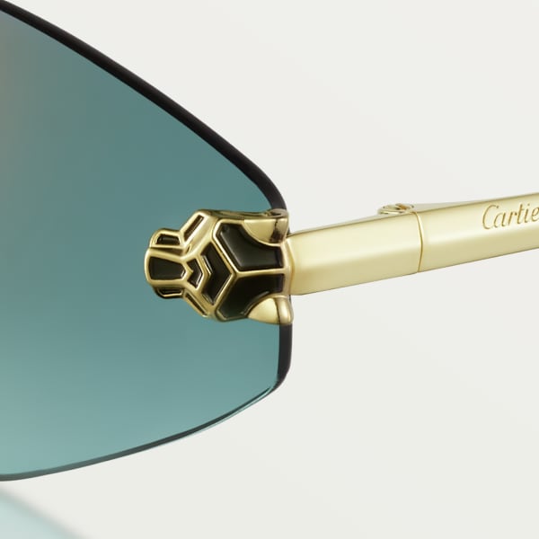 Gafas de sol Panthère de Cartier Metal acabado dorado liso, lentes degradadas verdes