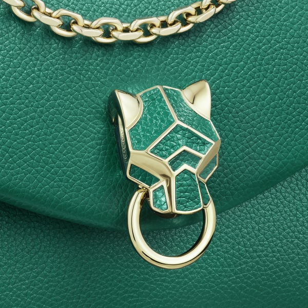 Chain bag mini, Panthère de Cartier Bright green calfskin, golden finish