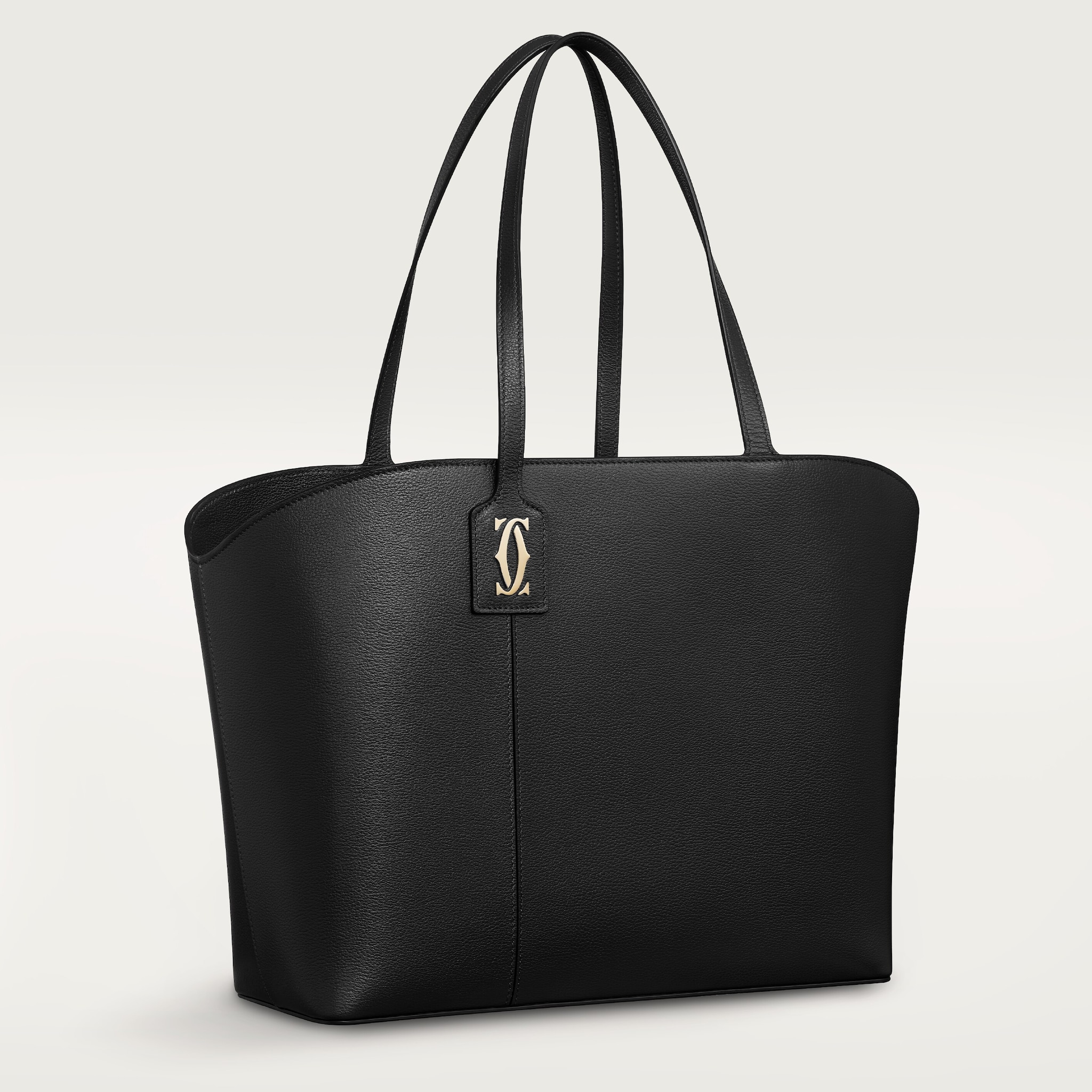 Tote bag, C de CartierBlack grained calfskin, golden finish