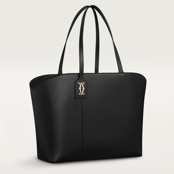 Tote bag, C de Cartier Black grained calfskin, golden finish